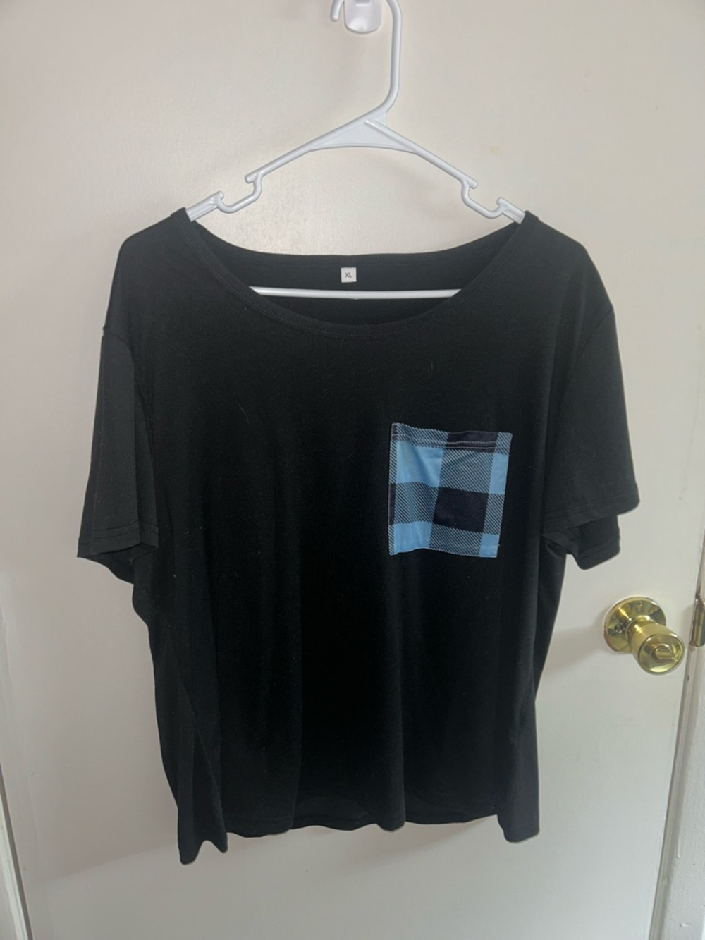 Unknown - Black Pajama Top with Blue Striped Pocket  - XL